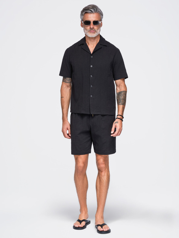 Ombre Clothing Pánské bavlněné šortky se strukturovaným vzorem – černé V2 OM-SRCS-0209 Ombre Clothing