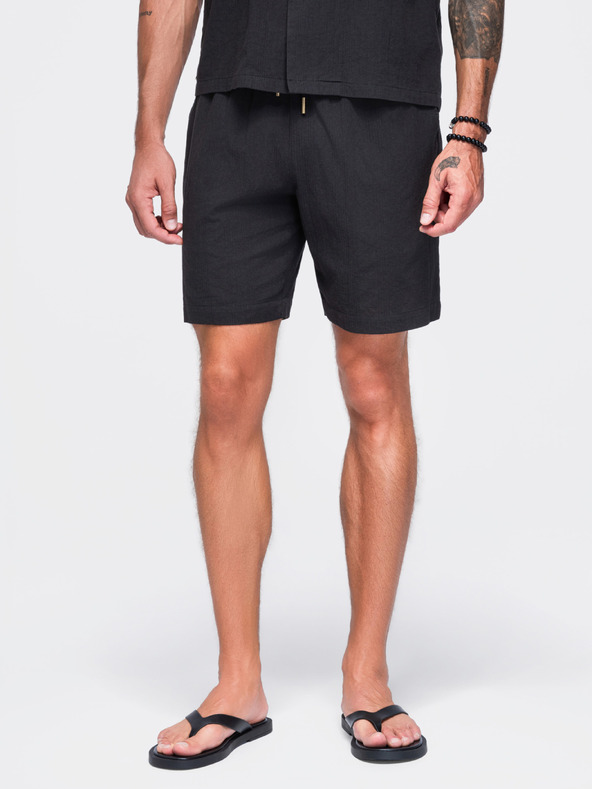 Ombre Clothing Pánské bavlněné šortky se strukturovaným vzorem – černé V2 OM-SRCS-0209 Ombre Clothing