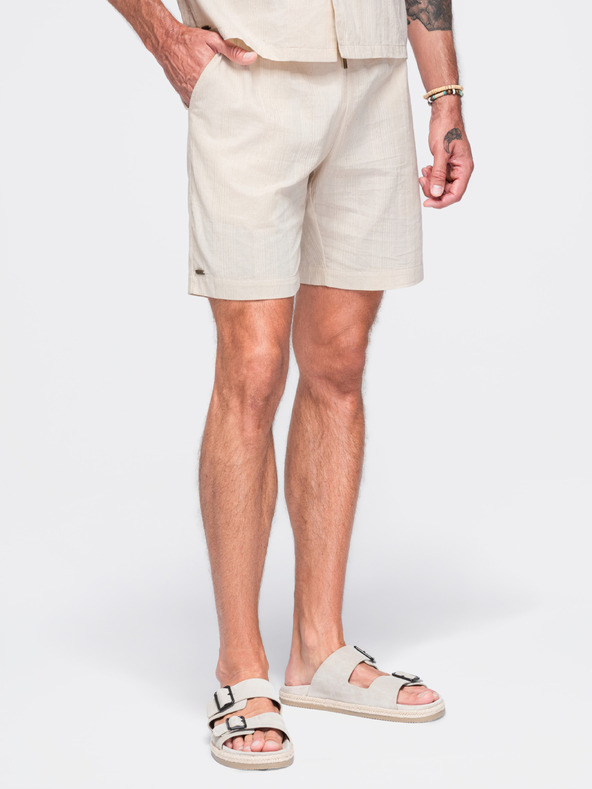 Ombre Clothing Pánské strukturované bavlněné šortky – krémové V3 OM-SRCS-0209 Ombre Clothing