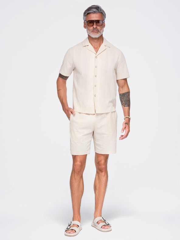 Ombre Clothing Pánské strukturované bavlněné šortky – krémové V3 OM-SRCS-0209 Ombre Clothing