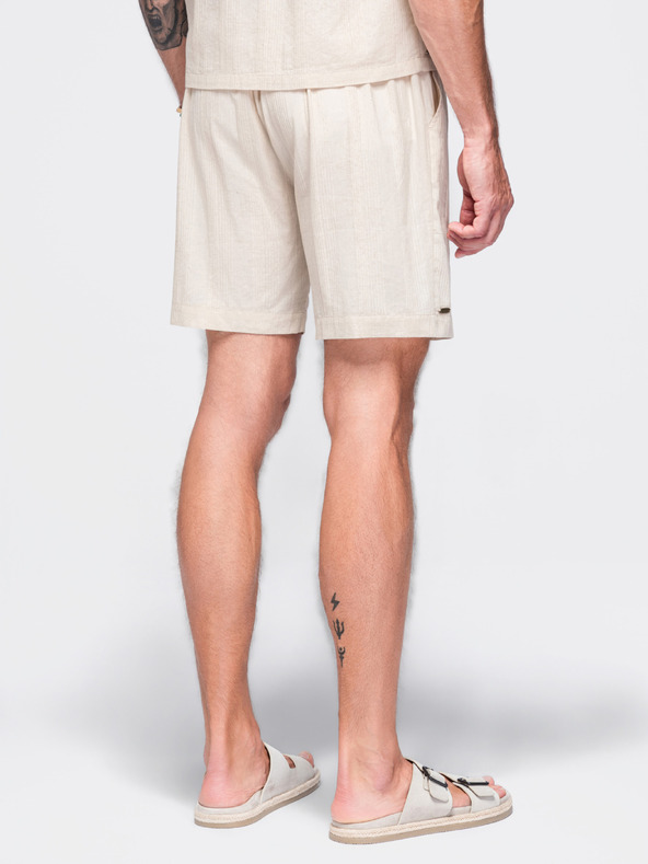 Ombre Clothing Pánské strukturované bavlněné šortky – krémové V3 OM-SRCS-0209 Ombre Clothing