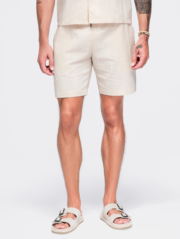 Ombre Clothing Pánské strukturované bavlněné šortky – krémové V3 OM-SRCS-0209 Ombre Clothing