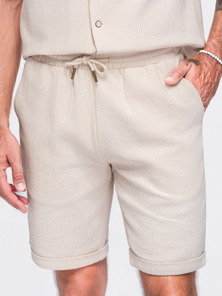 Ombre Clothing Pánské šortky ze strukturované bavlny – krémové V2 OM-SRCS-0207 Ombre Clothing