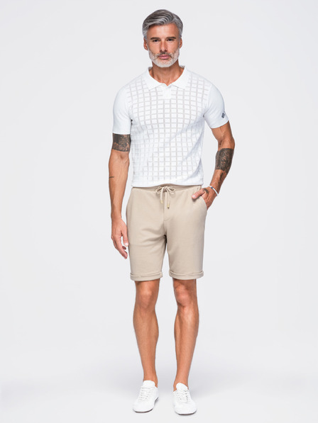 Ombre Clothing Viskózové pánské šortky s gumou v pase – béžové V3 OM-SRCS-0206 Ombre Clothing