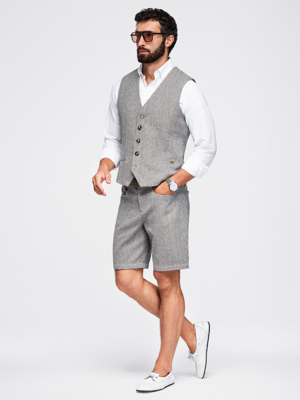 Ombre Clothing Pánské strukturované šortky REGULAR FIT – hnědý melír V1 OM-SRCS-0189 Ombre Clothing