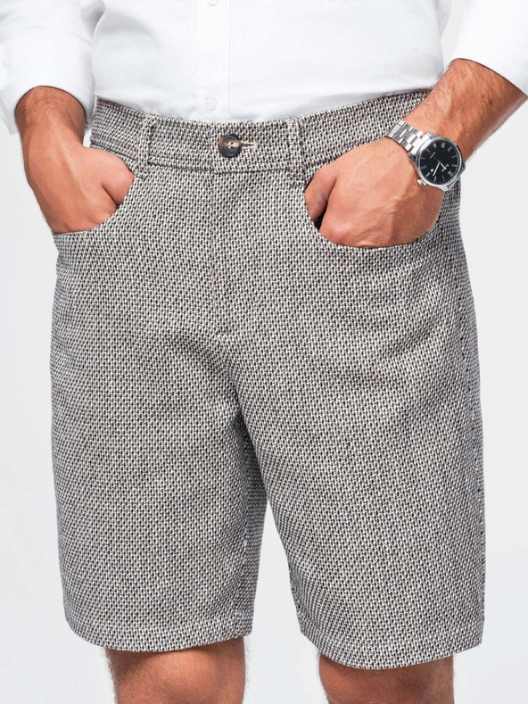 Ombre Clothing Pánské strukturované šortky REGULAR FIT – hnědý melír V1 OM-SRCS-0189 Ombre Clothing