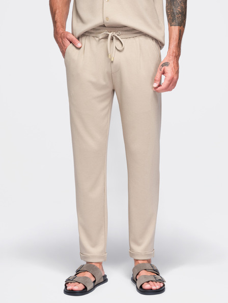Ombre Clothing Pánské viskózové kalhoty typu chino s gumou v pase – béžové V3 OM-PACP-0306 Ombre Clothing