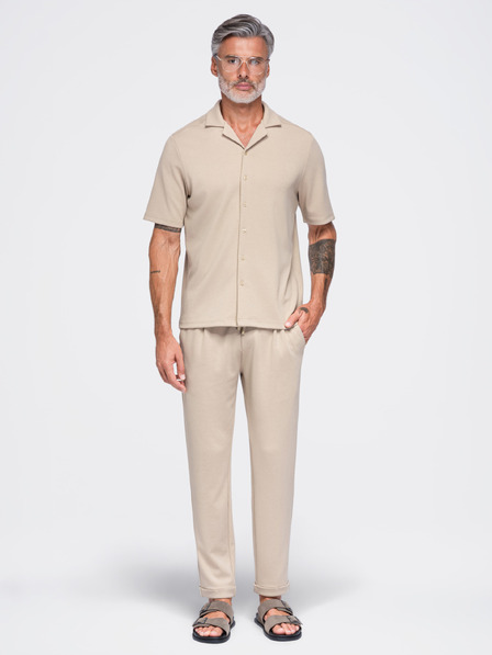 Ombre Clothing Pánské viskózové kalhoty typu chino s gumou v pase – béžové V3 OM-PACP-0306 Ombre Clothing