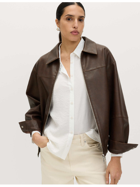 Marks & Spencer Koženková bunda bomber s límcem ze zestařené koženky Marks & Spencer hnědá