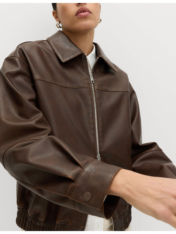 Marks & Spencer Koženková bunda bomber s límcem ze zestařené koženky Marks & Spencer hnědá