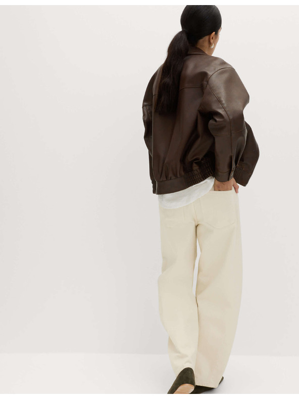 Marks & Spencer Koženková bunda bomber s límcem ze zestařené koženky Marks & Spencer hnědá