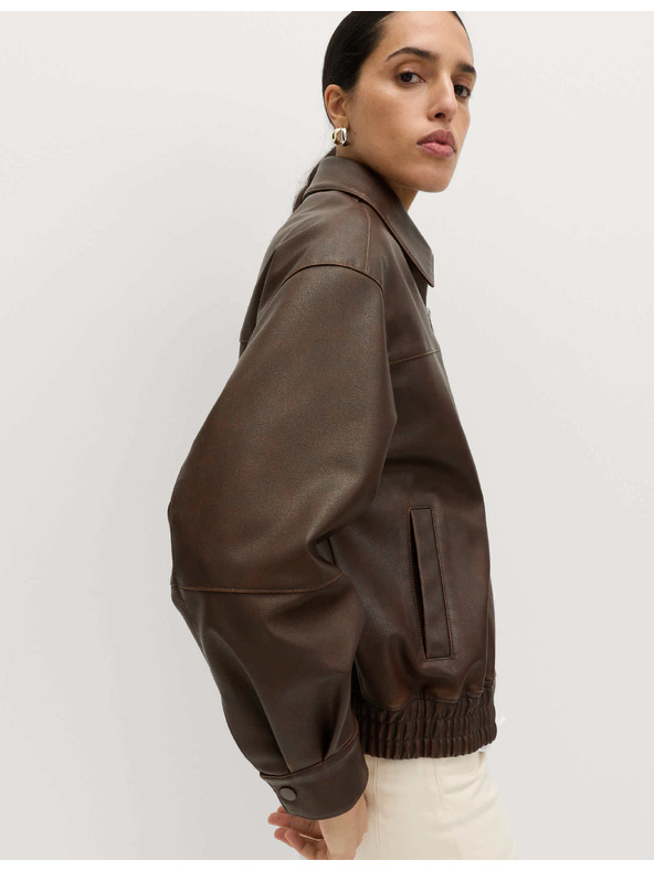 Marks & Spencer Koženková bunda bomber s límcem ze zestařené koženky Marks & Spencer hnědá