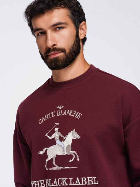 Ombre Clothing Pánská mikina s kulatým výstřihem a výšivkou na přední straně – vínová V2 OM-SSNZ-0267 Ombre Clothing