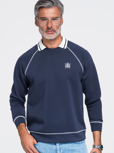 Ombre Clothing Pánská mikina s výšivkou a kontrastním límcem – tmavě modrá V1 OM-SSNZ-0269 Ombre Clothing