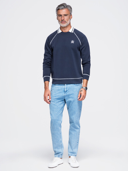 Ombre Clothing Pánská mikina s výšivkou a kontrastním límcem – tmavě modrá V1 OM-SSNZ-0269 Ombre Clothing