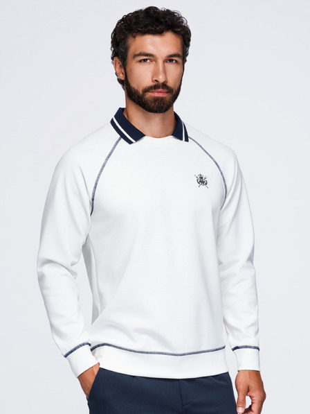 Ombre Clothing Pánská mikina s výšivkou a kontrastním límcem – tmavě modrá V1 OM-SSNZ-0269 Ombre Clothing