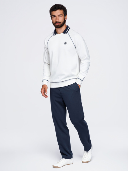 Ombre Clothing Pánská mikina s výšivkou a kontrastním límcem – tmavě modrá V1 OM-SSNZ-0269 Ombre Clothing