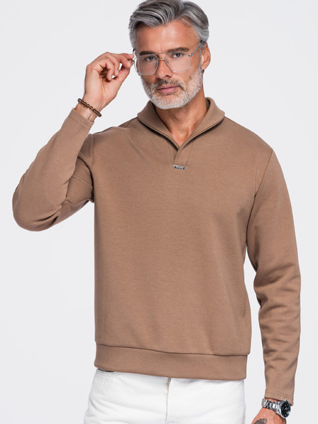 Ombre Clothing Pánská mikina bez zapínání s ohrnutým límcem – hnědá V2 OM-SSNZ-0262 Ombre Clothing