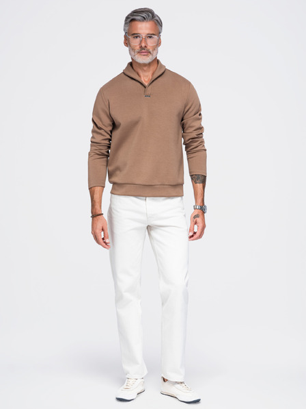 Ombre Clothing Pánská mikina bez zapínání s ohrnutým límcem – hnědá V2 OM-SSNZ-0262 Ombre Clothing