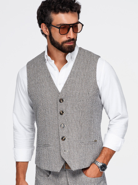 Ombre Clothing Pánská strukturovaná vesta k obleku – hnědý melír V1 OM-BLZV-0155 Ombre Clothing