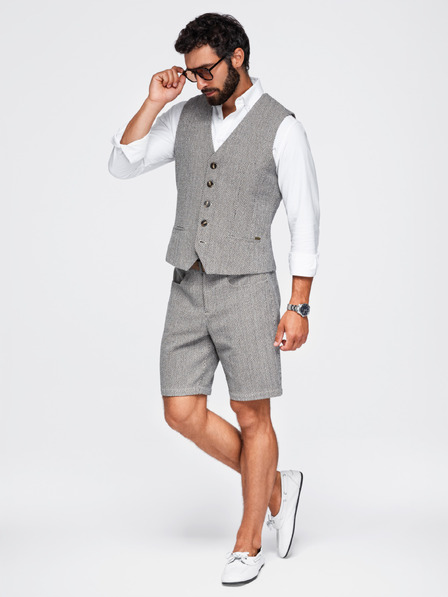 Ombre Clothing Pánská strukturovaná vesta k obleku – hnědý melír V1 OM-BLZV-0155 Ombre Clothing