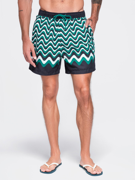 Ombre Clothing Pánské plavky s motivem vodorovných vln – zeleno-černé V2 OM-SRSS-0221 Ombre Clothing