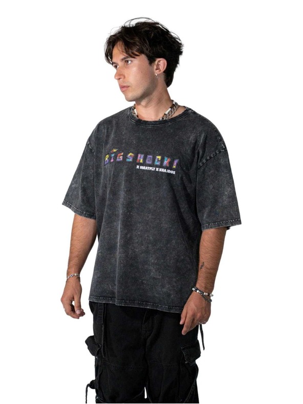 Meatfly Meatfly unisex tričko Big Shock Krajdos Black Acid Wash