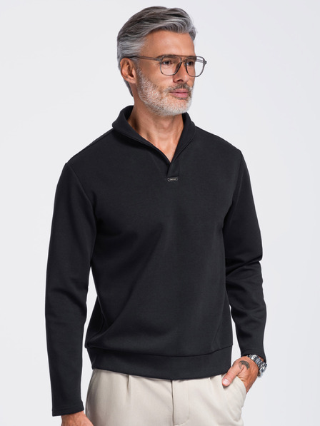 Ombre Clothing Pánská mikina bez zapínání s ohrnutým límcem – černá V5 OM-SSNZ-0262 Ombre Clothing