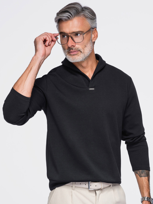 Ombre Clothing Pánská mikina bez zapínání s ohrnutým límcem – černá V5 OM-SSNZ-0262 Ombre Clothing