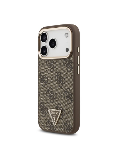 Guess Guess PU Leather 4G Strass Triangle Logo Gold Frame MagSafe Zadní Kryt pro iPhone 18 Pro Brown