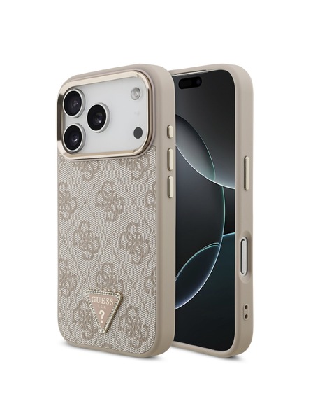 Guess Guess PU Leather 4G Strass Triangle Logo Gold Frame MagSafe Zadní Kryt pro iPhone 18 Pro Pink
