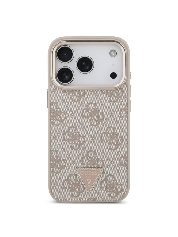 Guess Guess PU Leather 4G Strass Triangle Logo Gold Frame MagSafe Zadní Kryt pro iPhone 18 Pro Pink