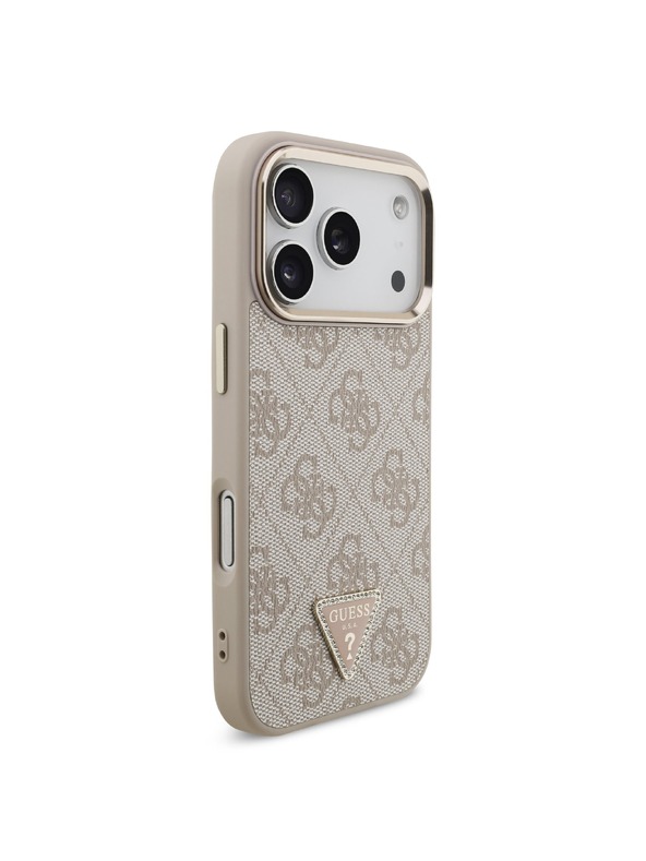 Guess Guess PU Leather 4G Strass Triangle Logo Gold Frame MagSafe Zadní Kryt pro iPhone 18 Pro Pink