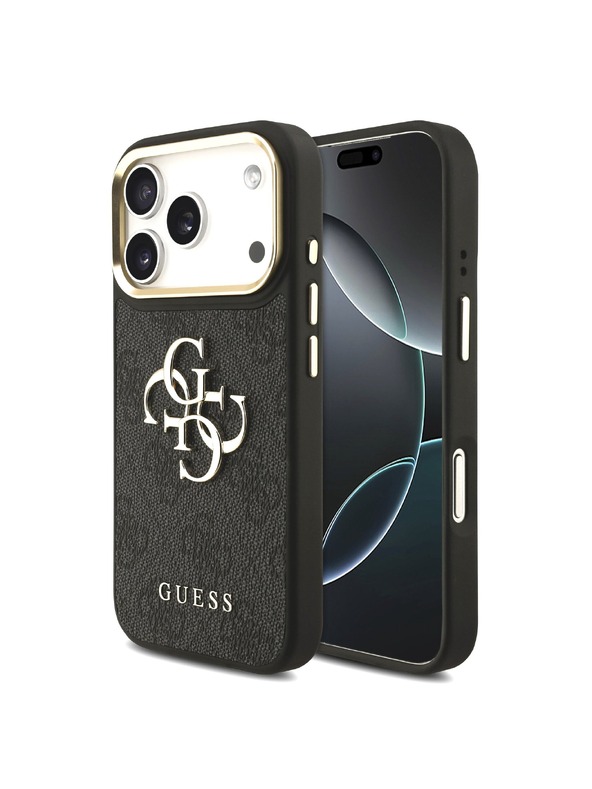 Guess Guess PU Leather 4G Metal Logo Gold Frame Zadní Kryt pro iPhone 18 Pro Black