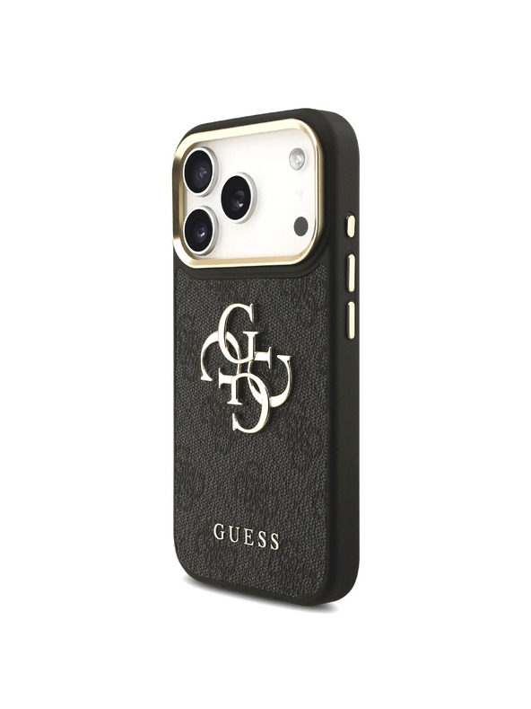 Guess Guess PU Leather 4G Metal Logo Gold Frame Zadní Kryt pro iPhone 18 Pro Black