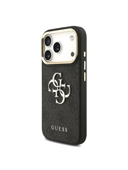 Guess Guess PU Leather 4G Metal Logo Gold Frame Zadní Kryt pro iPhone 18 Pro Black