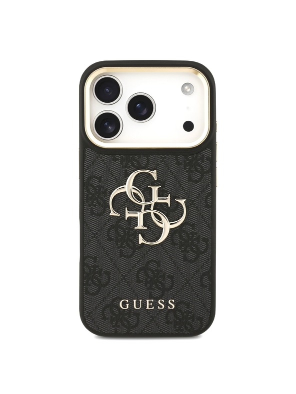 Guess Guess PU Leather 4G Metal Logo Gold Frame Zadní Kryt pro iPhone 18 Pro Black
