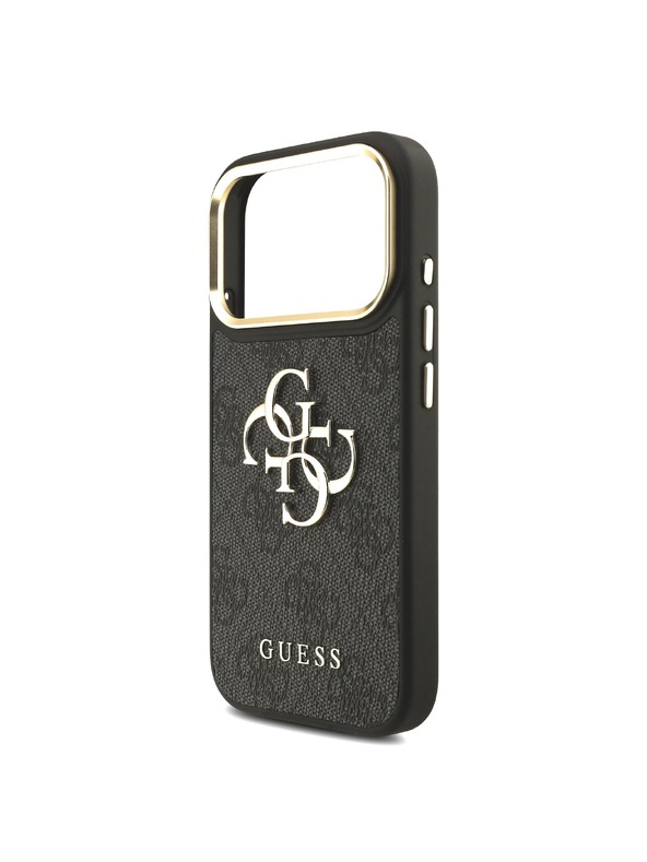 Guess Guess PU Leather 4G Metal Logo Gold Frame Zadní Kryt pro iPhone 18 Pro Black