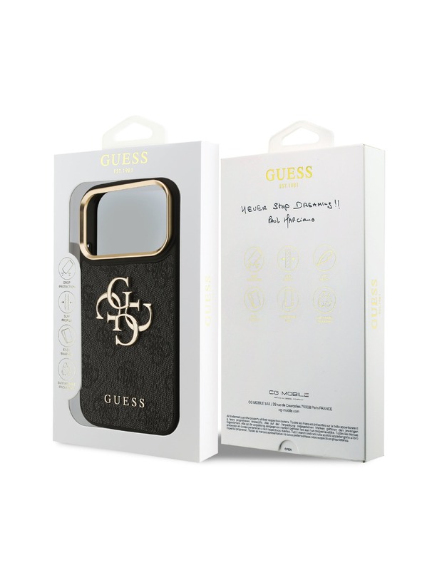 Guess Guess PU Leather 4G Metal Logo Gold Frame Zadní Kryt pro iPhone 18 Pro Black