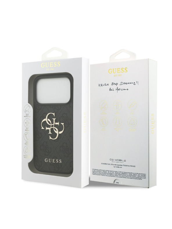 Guess Guess PU 4G Metal Logo Zadní Kryt pro iPhone 18 Pro Grey