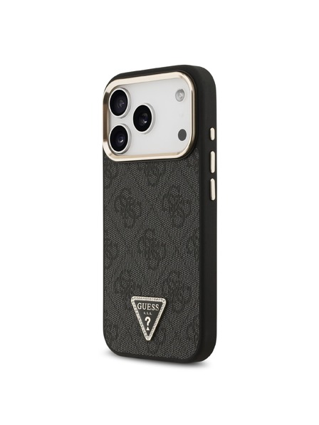 Guess Guess PU Leather 4G Strass Triangle Logo Gold Frame MagSafe Zadní Kryt pro iPhone 18 Pro Black