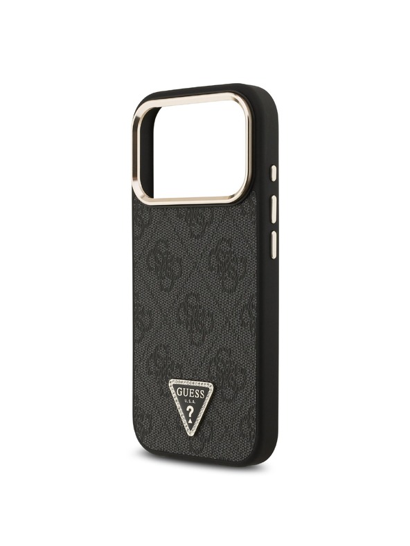 Guess Guess PU Leather 4G Strass Triangle Logo Gold Frame MagSafe Zadní Kryt pro iPhone 18 Pro Black