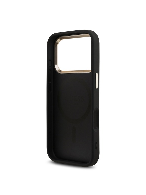 Guess Guess PU Leather 4G Strass Triangle Logo Gold Frame MagSafe Zadní Kryt pro iPhone 18 Pro Black