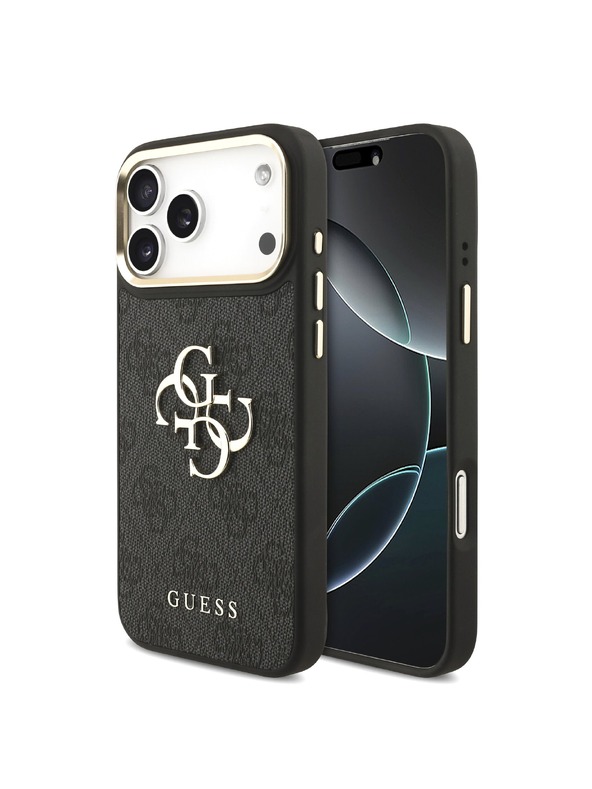 Guess Guess PU Leather 4G Metal Logo Gold Frame Zadní Kryt pro iPhone 18 Pro Max Black