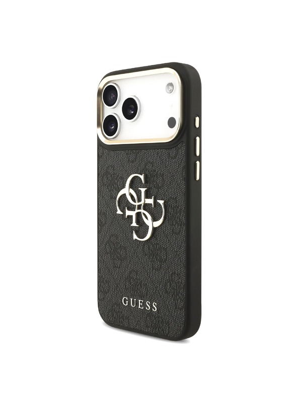 Guess Guess PU Leather 4G Metal Logo Gold Frame Zadní Kryt pro iPhone 18 Pro Max Black