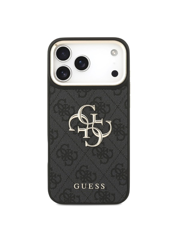 Guess Guess PU Leather 4G Metal Logo Gold Frame Zadní Kryt pro iPhone 18 Pro Max Black