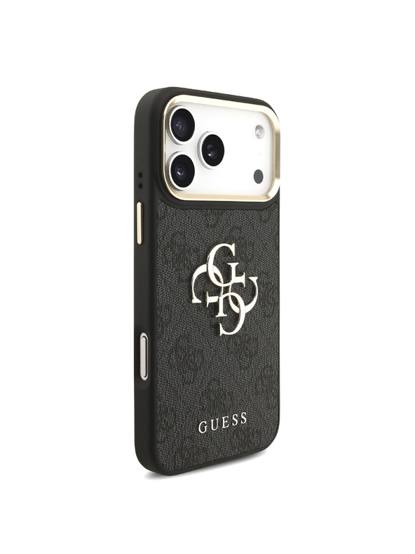 Guess Guess PU Leather 4G Metal Logo Gold Frame Zadní Kryt pro iPhone 18 Pro Max Black