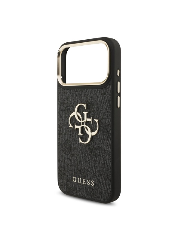 Guess Guess PU Leather 4G Metal Logo Gold Frame Zadní Kryt pro iPhone 18 Pro Max Black