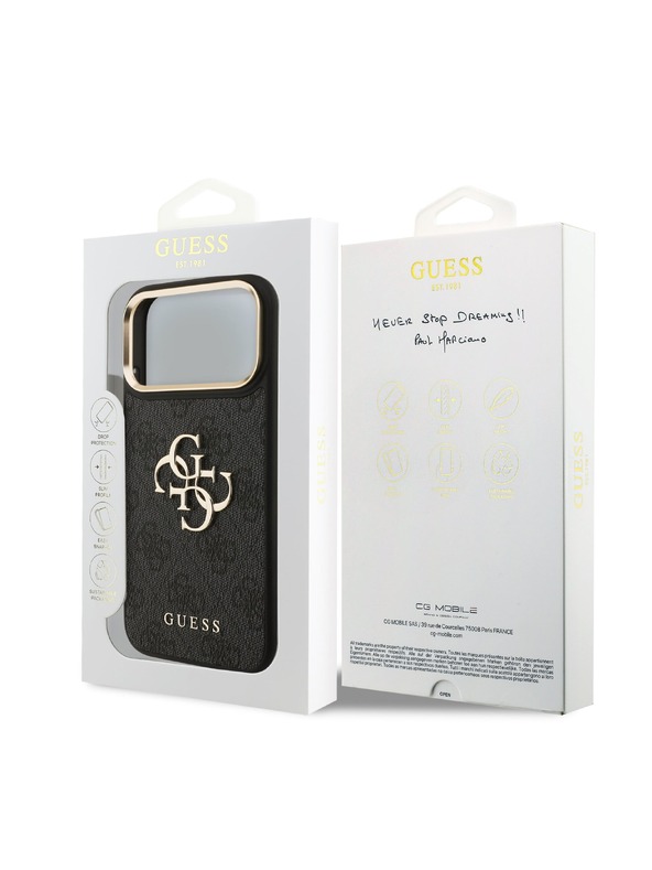 Guess Guess PU Leather 4G Metal Logo Gold Frame Zadní Kryt pro iPhone 18 Pro Max Black