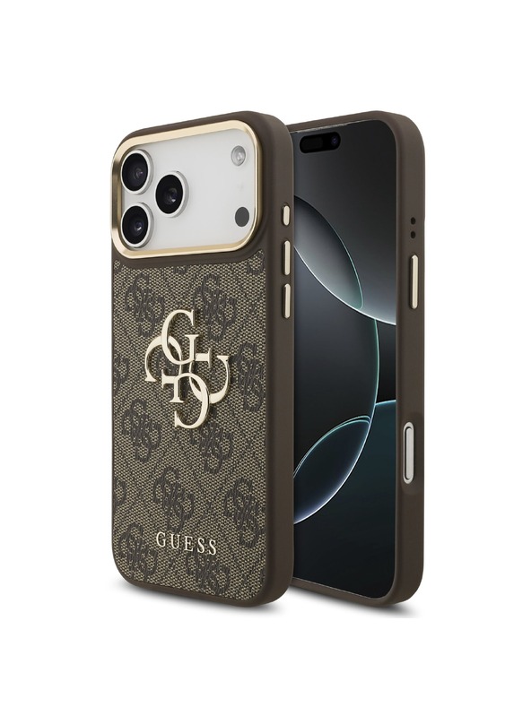 Guess Guess PU Leather 4G Metal Logo Gold Frame Zadní Kryt pro iPhone 18 Pro Max Brown